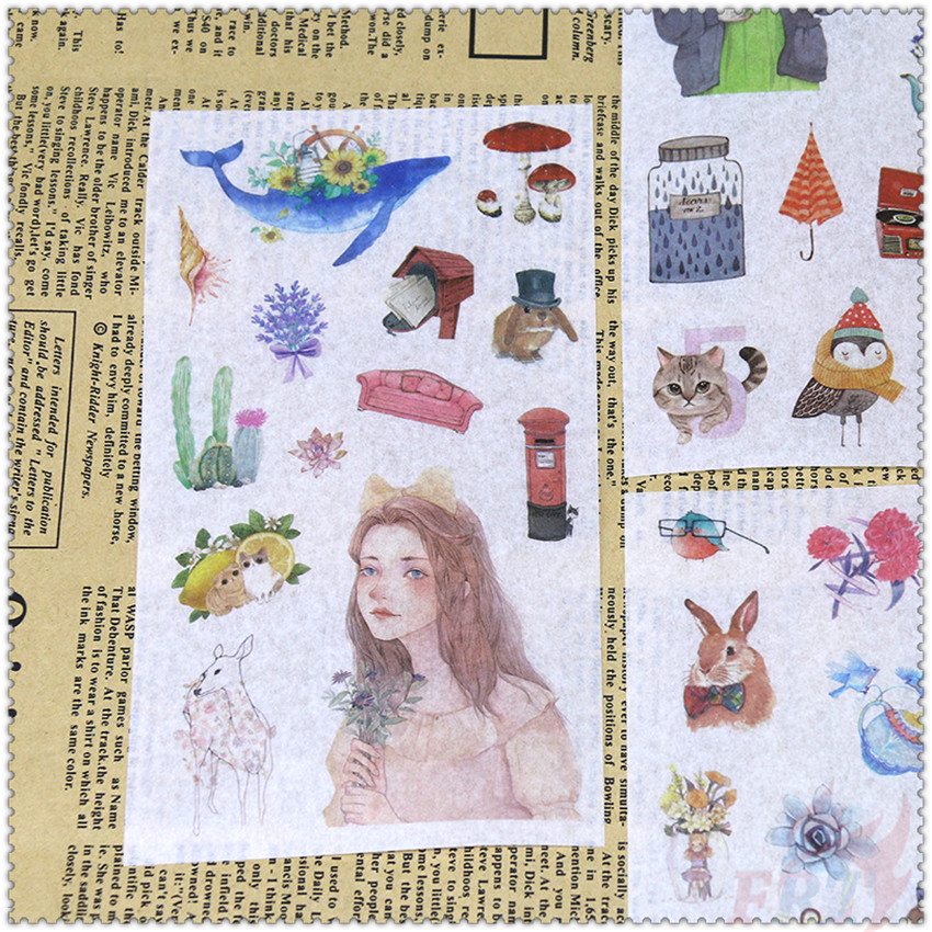 6 Tấm / Bộ ❀ Hình Dán Cô Gái Và Mèo Kawaii Thời Trang ❀ Sticker Dán Trang Trí Thời Trang
