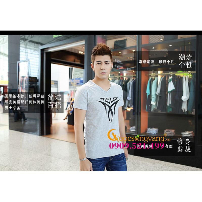 Áo nam áo thun nam màu xám cổ tim in Mela GLA041 xám Cuocsongvang