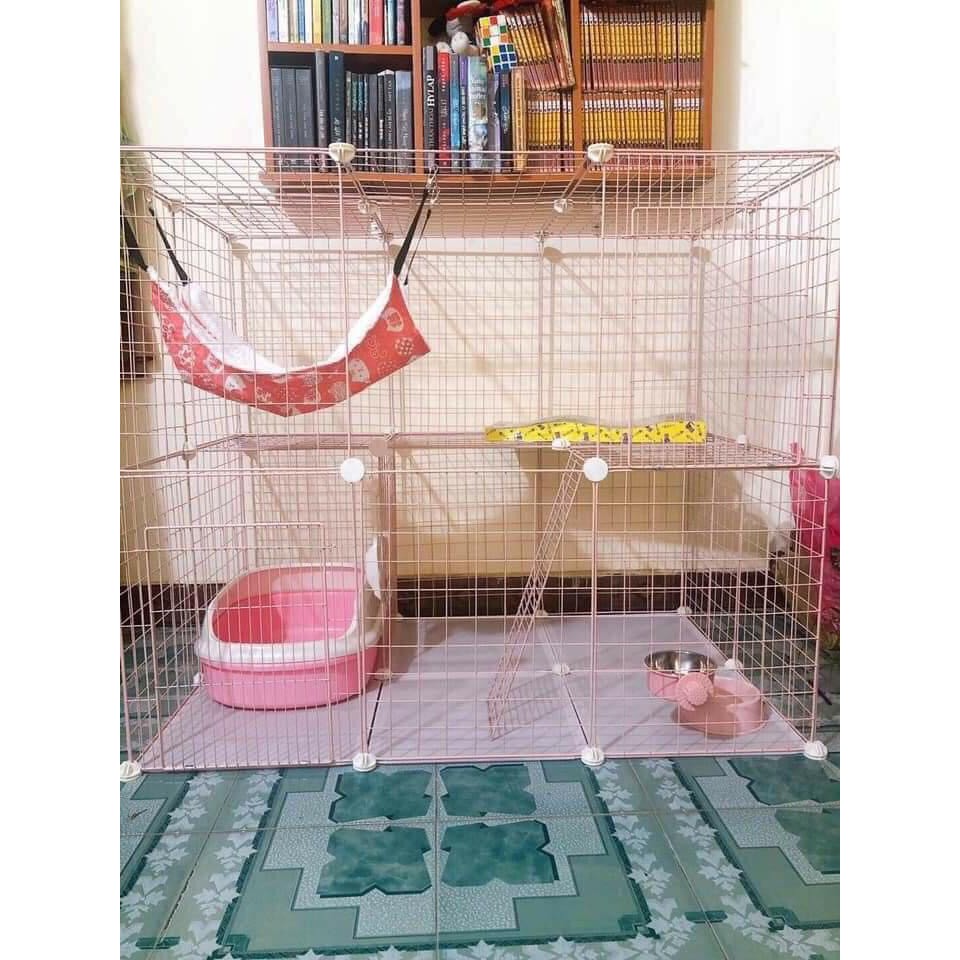 &lt; Tặng Dây Rút , Cầu Thang , Búa Gỗ &gt; Combo Chuồng Mèo 2 tầng Lớn - kích thước 107 x 72 x 72 cm .
