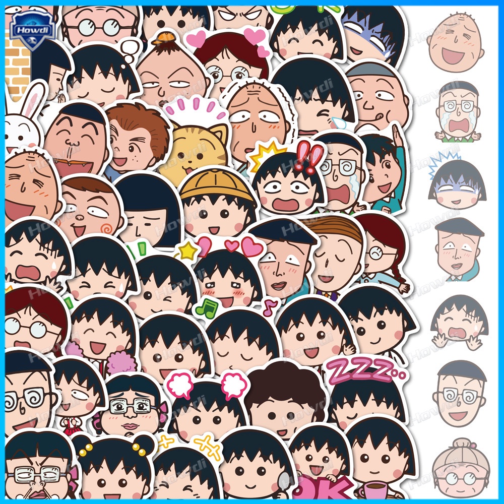 Miếng Dán Trang Trí Mũ Bảo Hiểm / Xe Hơi / Xe Máy Chống Thấm Nước Hình Chibi Maruko-chan Dễ Thương