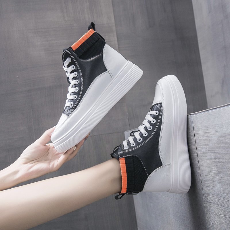 Giày Thể Thao Nữ, Giày Thể Thao Nữ  Độn Đế Thời Trang  Cao 5 Cm, Phối Len Cá Tính Năng Động Trẻ Trung Hai Màu Đen Trắng | BigBuy360 - bigbuy360.vn