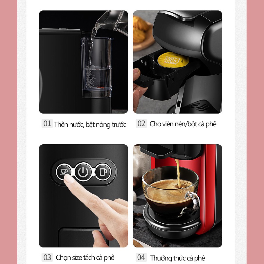 Máy pha cà phê 3 trong 1 pha từ viên nén nespresso DG Nestle, bột cà phê nhanh chóng tiện lợi YA25