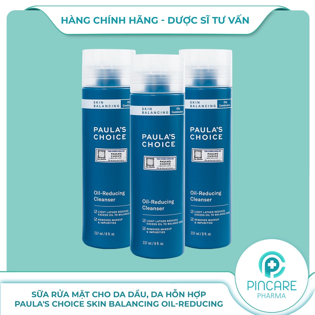 Sữa rửa mặt cho da dầu, da tổng hợp Paula's Choice Skin Balancing Oil Reducing Cleanser 237ml - Hàng chính hãng-PinCare