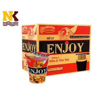 Mì ly Enjoy xương hầm và tôm thịt thùng 12 ly x 74g