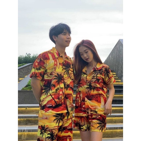 bộ sơmi thái cây dừa vàng đi biển cực hot