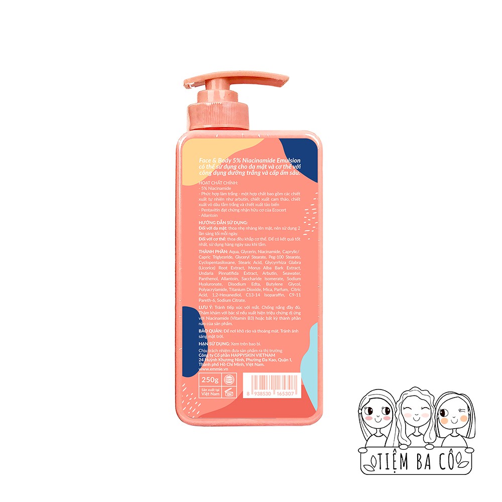 Kem Dưỡng Trắng Da Cho Mặt Và Body 250ml Emmié By Happy Skin Emmie