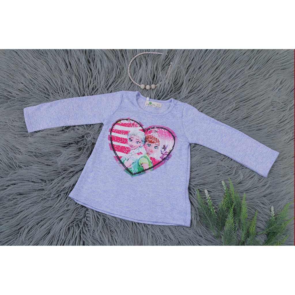 Áo len thu đông bé gái đính kim sa hình Elsa, Minnie size 2-7T, cho bé từ 11-23kg, chất len dày dặn, ấm áp