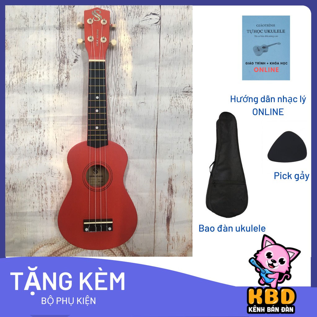 Đàn Ukulele Soprano 21  màu trơn Siam Sound Màu đỏ -  Made in ThaiLand