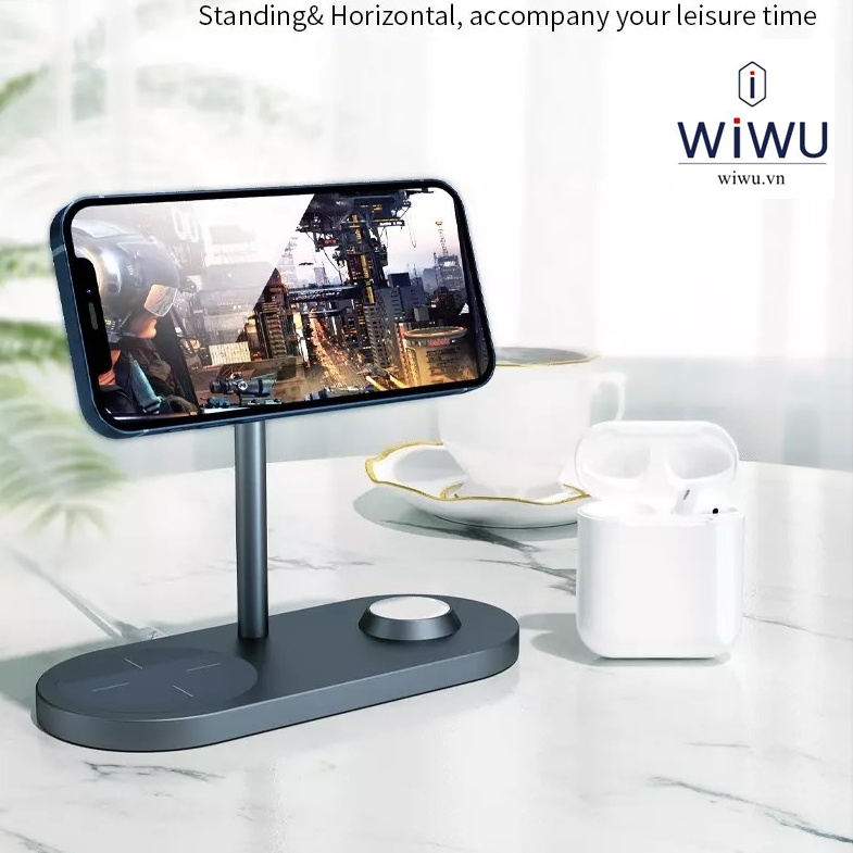 Đế sạc nhanh WIWU Power Air 3 inch 1 Cho Điện thoại táo , đồng hồ thông mình . Từ tính hút nam châm