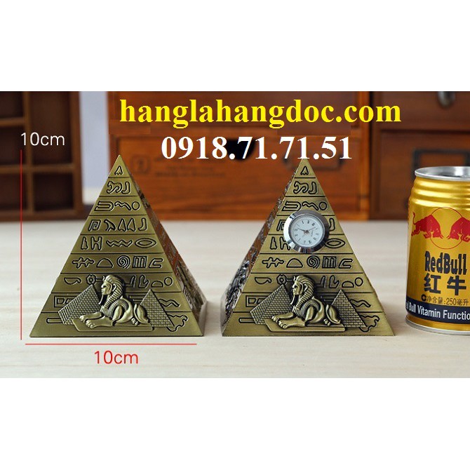 Mô hình kim tự tháp Ai Cập bằng kim loại cao 10cm, có đồng hồ tiện dụng