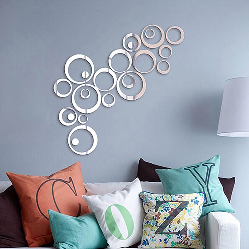 Bộ 24 Miếng Dán Tường Trang Trí Hình Tròn Tráng Gương 3D DIY Bằng Acrylic Tháo Rời Được Dành Cho Trang Trí Nhà Cửa
