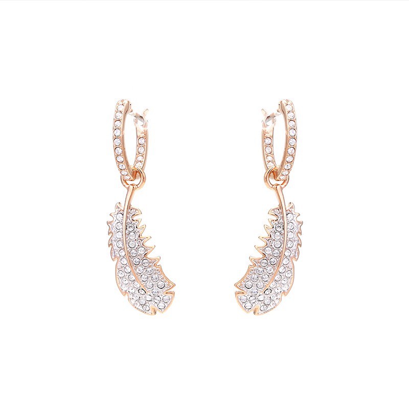 [Sản phẩm mới] Swarovski’s Loved Landing Sun Yezhen Same Style Rose Gold Feather Earrings Bông tai nữ Bông tai