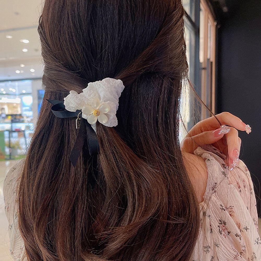 Dây Buộc Tóc Đính Nơ Họa Tiết Hoa Phong Cách Hàn Quốc Cổ Điển VANES1