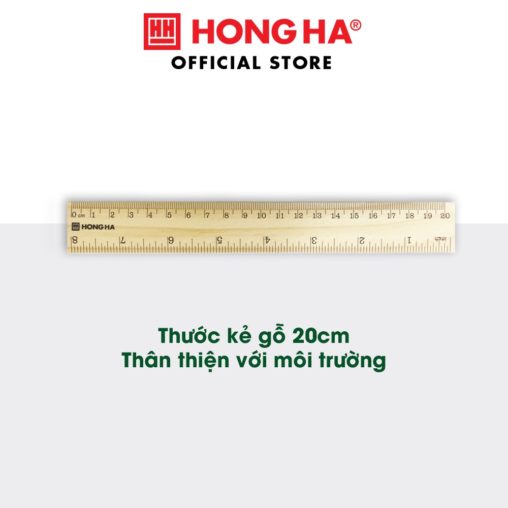 Thước kẻ 20cm Hồng Hà chất liệu gỗ thân thiện với môi trường - 3491
