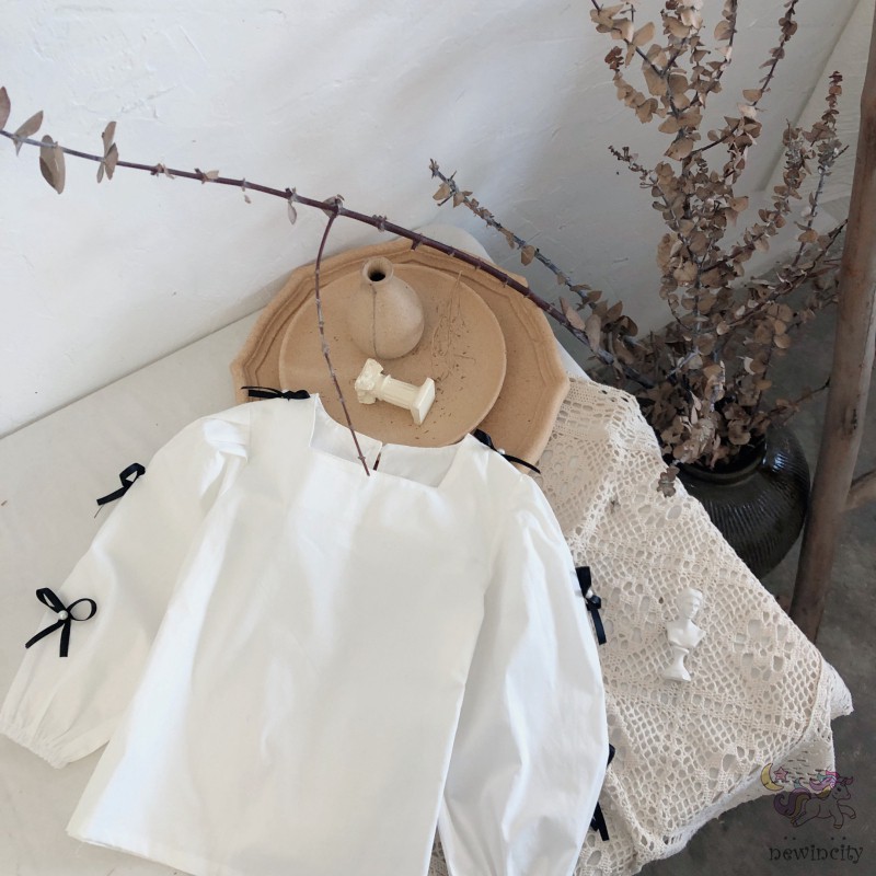 Áo Kiểu Tay Phồng Thắt Nơ Xinh Xắn Phong Cách Hàn Quốc Cho Bé Gái