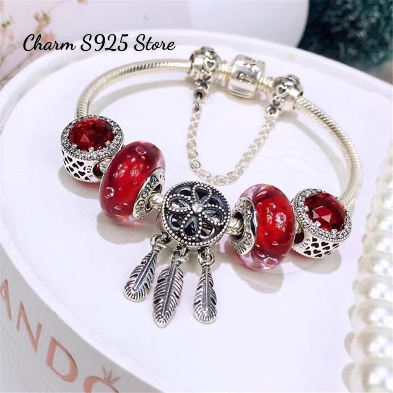 COMBO BỘ VÒNG PAN ALE MIX 6 HẠT CHARM ĐỎ BẠC S925 CAO CẤP