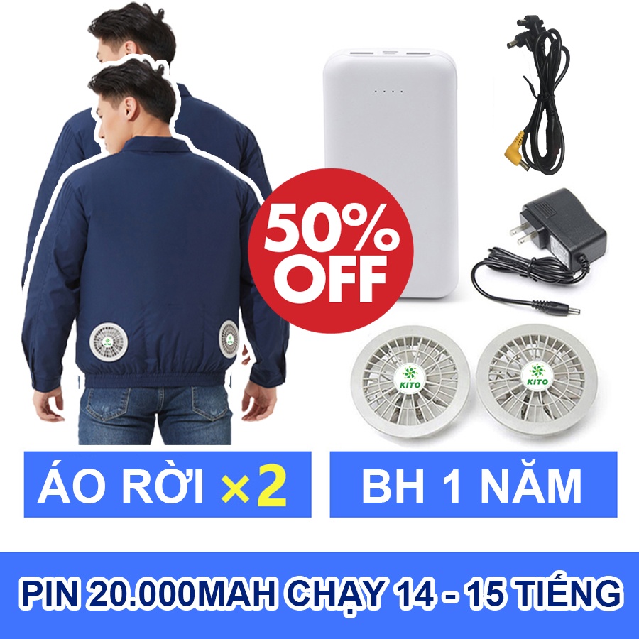 Áo Điều Hoà KITO Chính Hãng, Pin Nhật 20.000mAh BH 12 Tháng, Tặng Thêm Túi Đá Khô