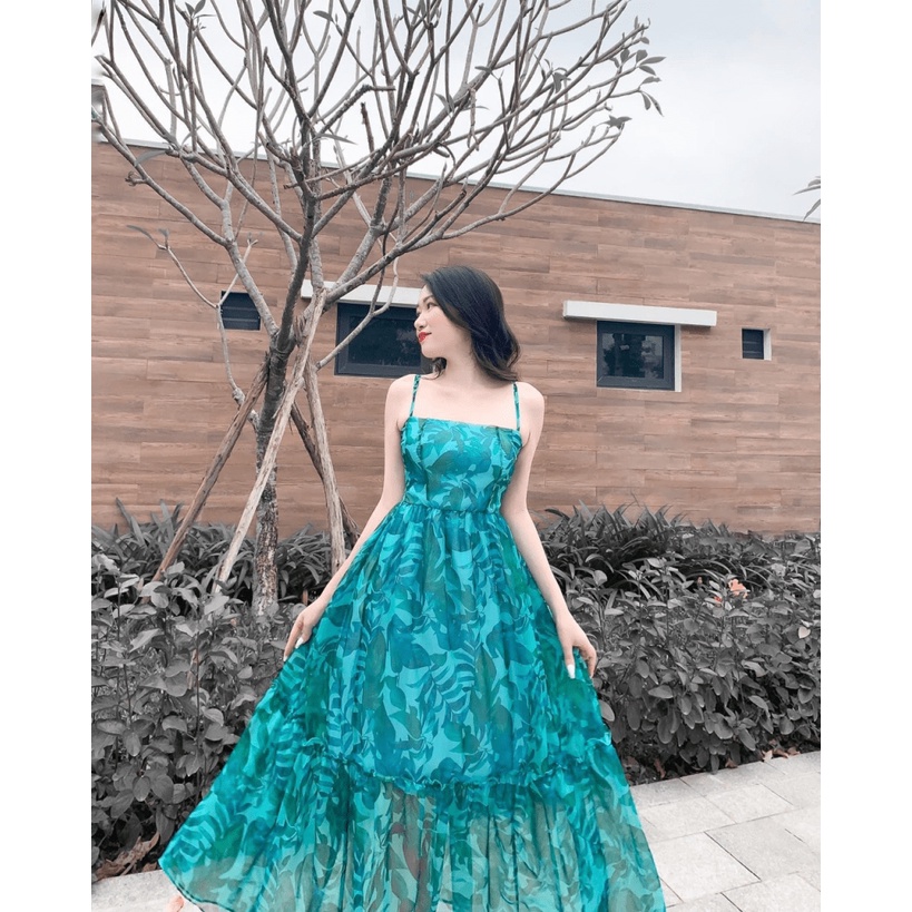 ĐẦM VOAN NỮ IN HOA DÁNG XÒE HAI DÂY THANH THOÁT NHƯ CÔNG CHÚA (HÀNG QUẢNG CHÂU)