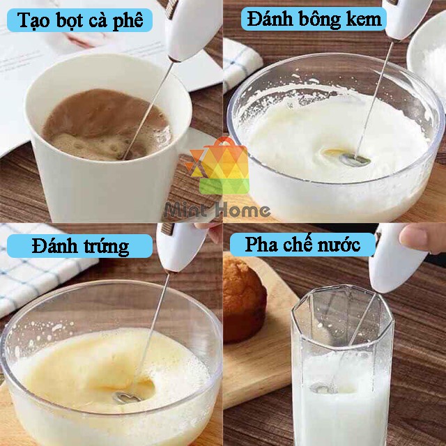 Máy tạo bọt cà phê cầm tay mini pha chế tiện lợi - cây đánh trứng, đánh kem, cafe, trà sữa tự pha di động sử dụng pin 2A