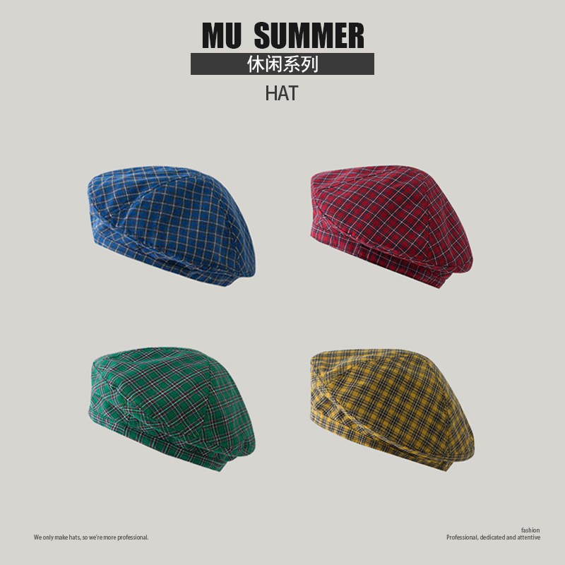 Mũ nồi Beret Nữ Retro Kẻ sọc Caro Mũ Nồi Họa sĩ Bát giác Ulzzang Hàn Quốc Mũ nồi Beret Mềm Cá tính