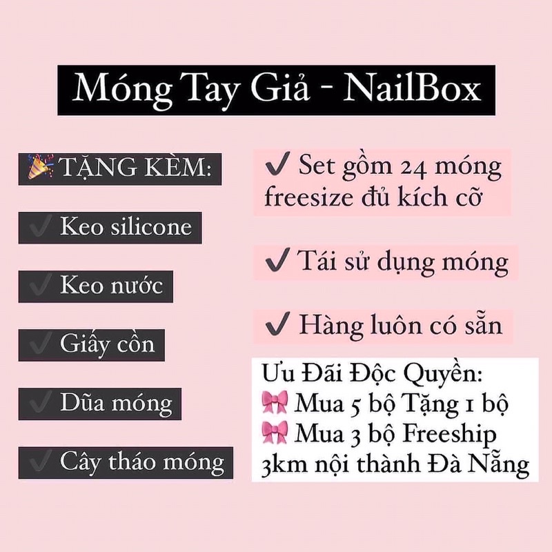 Set 24 móng tay giả hoạ tiết hàn quốc cute nailbox tiện lợi tặng dũa