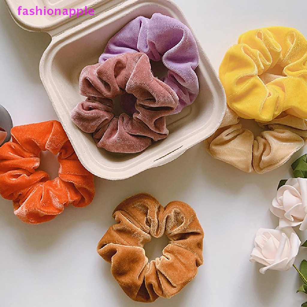 Dây Buộc Tóc Vải Nhung Co Giãn Màu Trơn Xinh Xắn