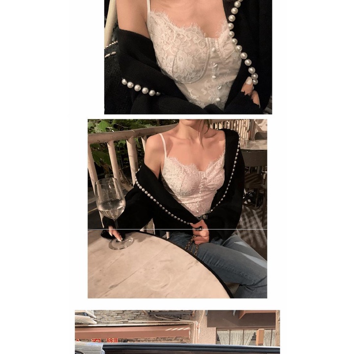 DUNEA Áo Hai Dây Phối Ren Có Miếng Đệm Ngực 3.8 Thời Trang Quyến Rũ Cho Nữ