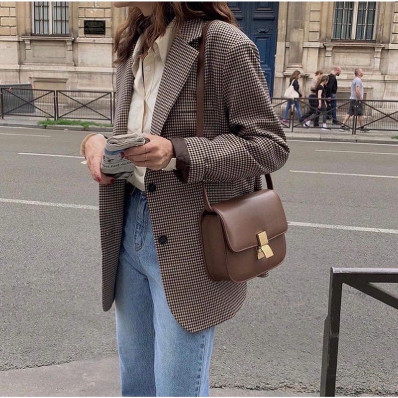 Áo Blazer Dài Tay Nữ Hoạ Tiết Kẻ Ziczac Phong Cách Hàn Quốc, Áo Vest Dài Tay