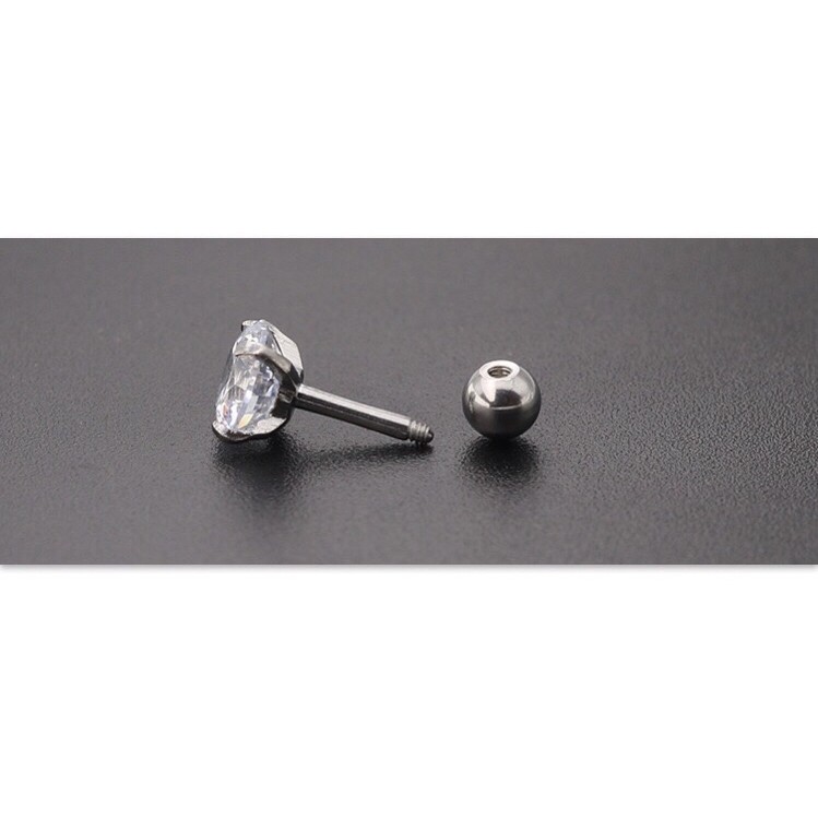 Khuyên đá zircon thép y tế không đen, chốt bi vặn