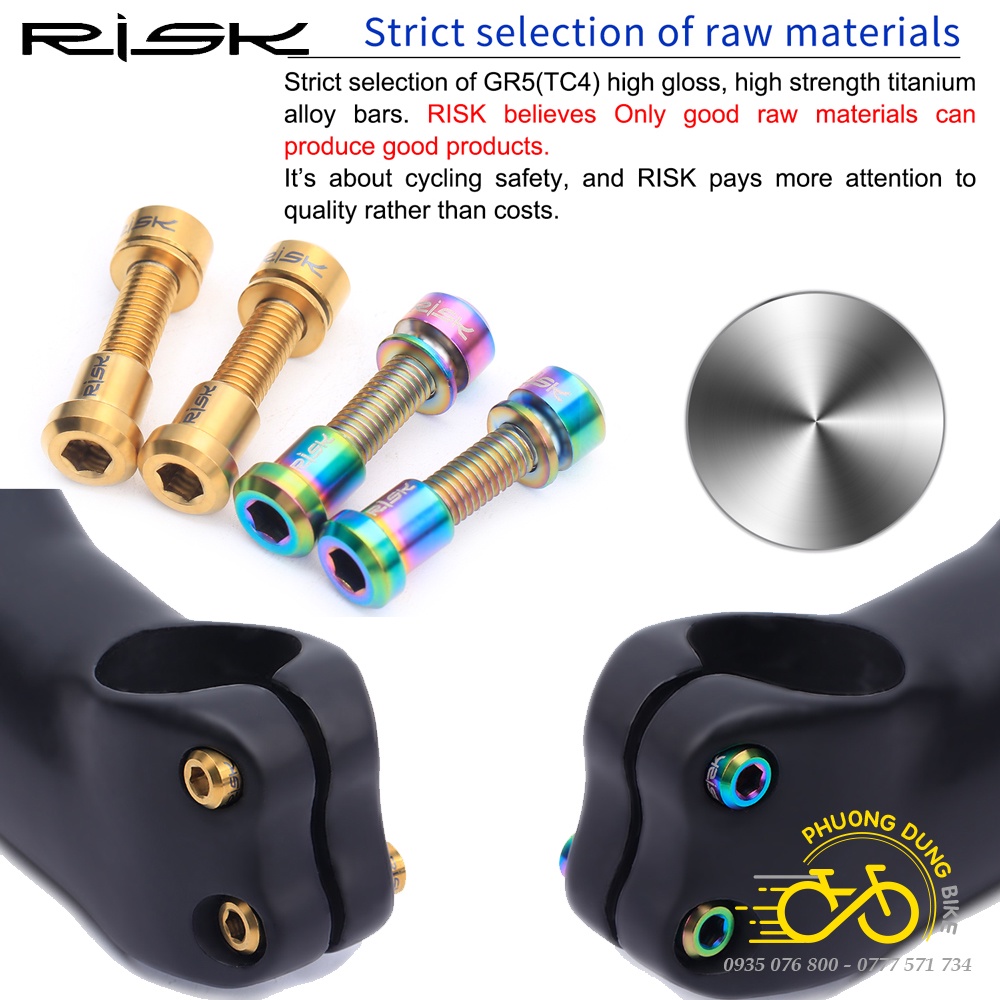 Bộ 2 Ốc vít Titanium cho pô tăng xe đạp RISK M5x18mm