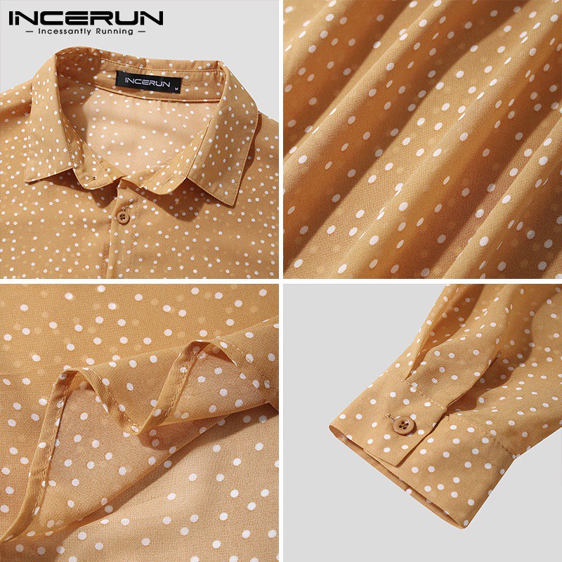 Áo sơ mi nam INCERUN không đều mỏng tay dài mẫu chấm bi vintage