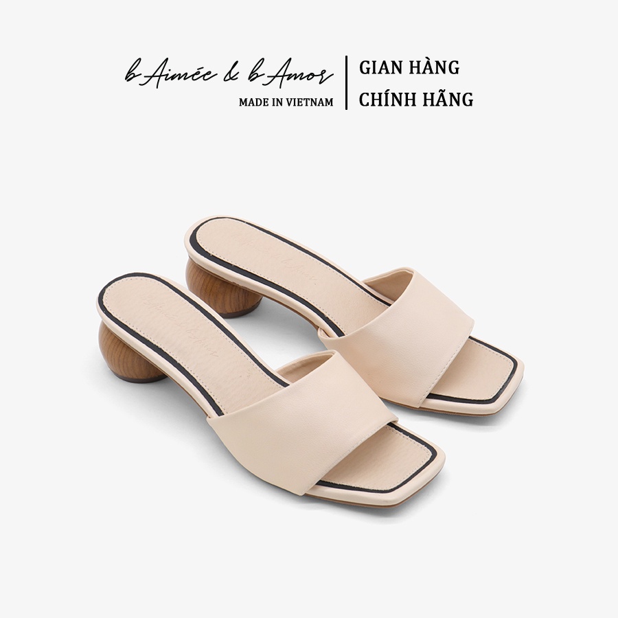 Guốc nữ quai ngang dáng sandal cao gót mules gót tròn 3p mũi vuông thời trang công sở bAimée & bAmor - MS1763
