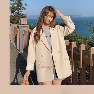 (SẴN) Áo khoác blazer công sở cài cúc kèm túi dài tay dáng rộng phong cách nữ tính A00017