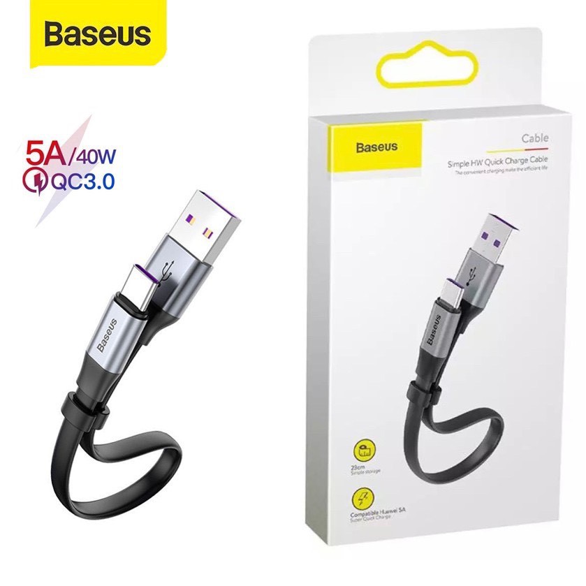 Cáp sạc ngắn Type C hãng Baseus 23cm 5A Hỗ trợ Quick charge 3.0 cho Samsung Xiaomi Huawei Oppo Nokia dùng Pin dự Phòng