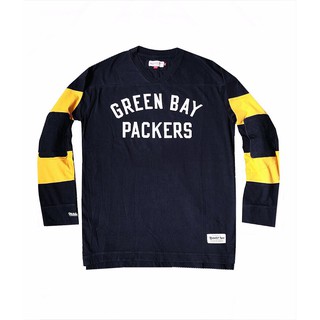 Áo Cotton Mitchell & Ness Xanh Navy In Green Bay Packers Dài Tay Cổ Tim - 2086