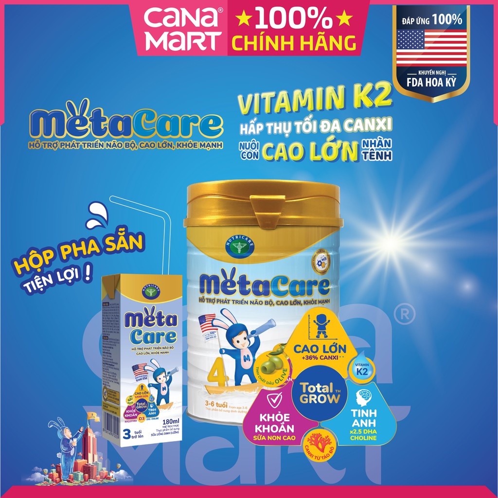 Sữa bột tốt cho bé Nutricare MetaCare 1 giúp bé phát triển chiều cao, trí não, tránh táo bón (400gr)