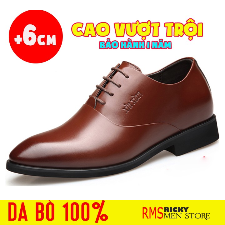 Giày tây nam da bò tăng chiều cao 6CM - Giày công sở nam cao cấp RICKY MEN M13