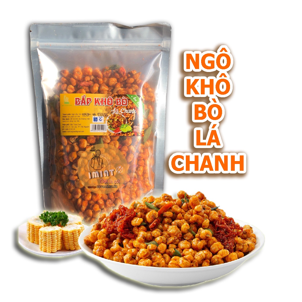 Ngô cay sấy giòn khô bò lá chanh gói 300g loại thơm ngon đặc biệt ăn giòn tan IMINT FOOD