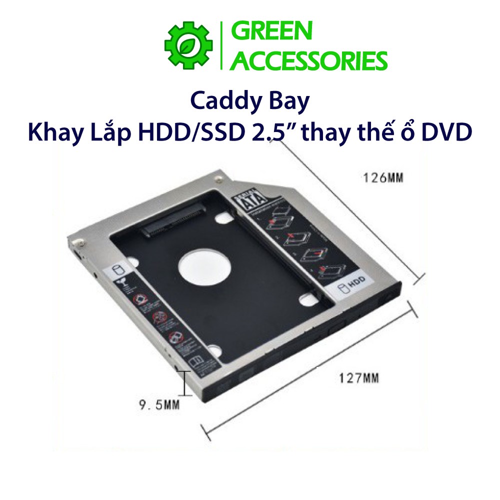 Khay Caddy Bay Lắp SSD/HDD 2.5inch thay thế vị trí ổ đĩa quang DVD/CD