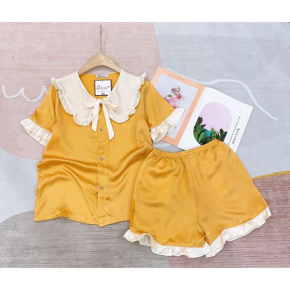 Đồ bộ pijama đùi cổ bèo chất Kate freesize&lt;60kg