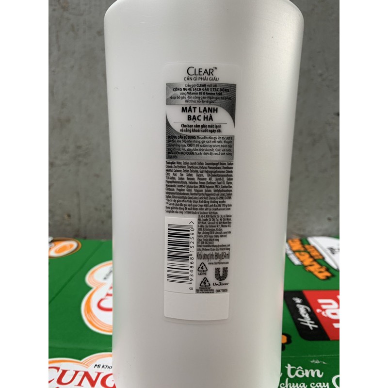 Dầu Gội Clear Bạc Hà Mát Lạnh 880g (Xanh Lá)