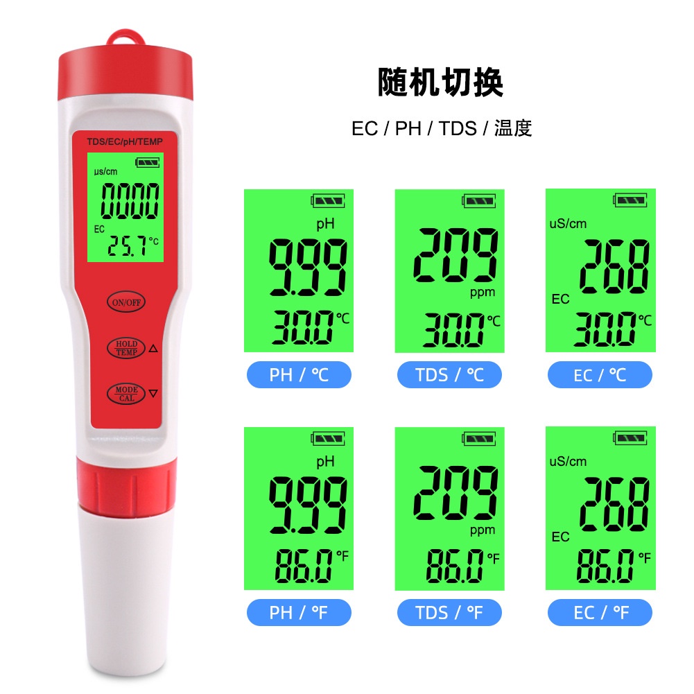 Bút đo pH/TDS/EC/Temp 4 in 1 màn hình LCD độ chính xác cao