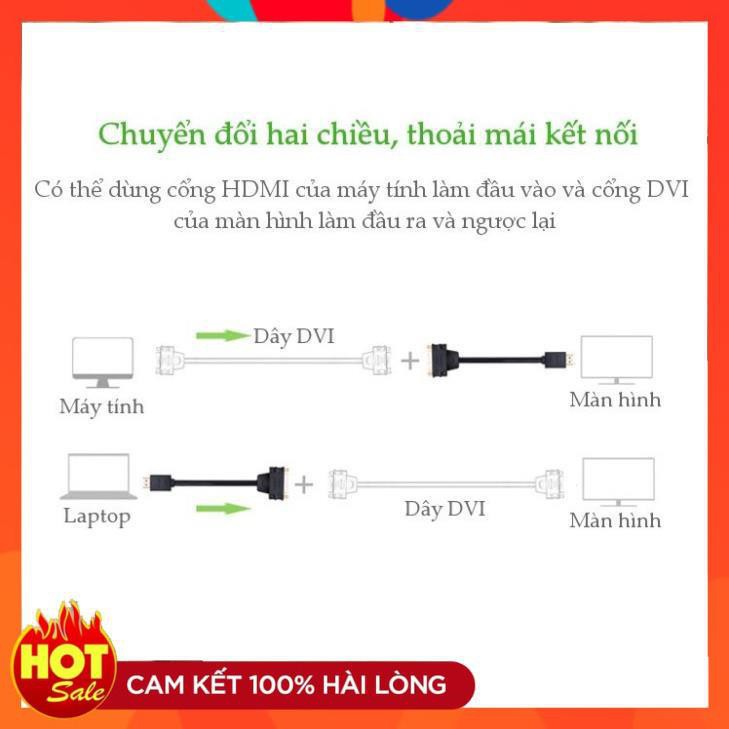 [Chính Hãng] Cáp chuyển đổi HDMI sang DVI- (cái) dài 20Cm UGREEN 20136 (màu đen) -bảo hành 18 tháng chính hãng