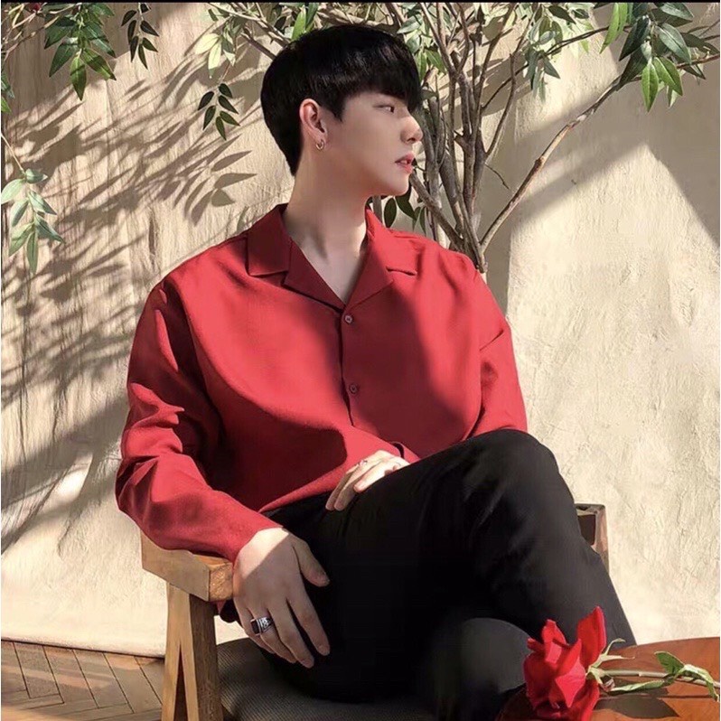 Áo sơ mi unisex form rộng cặp đôi nam nữ đỏ giáng sinh MM01 MEMOTOP