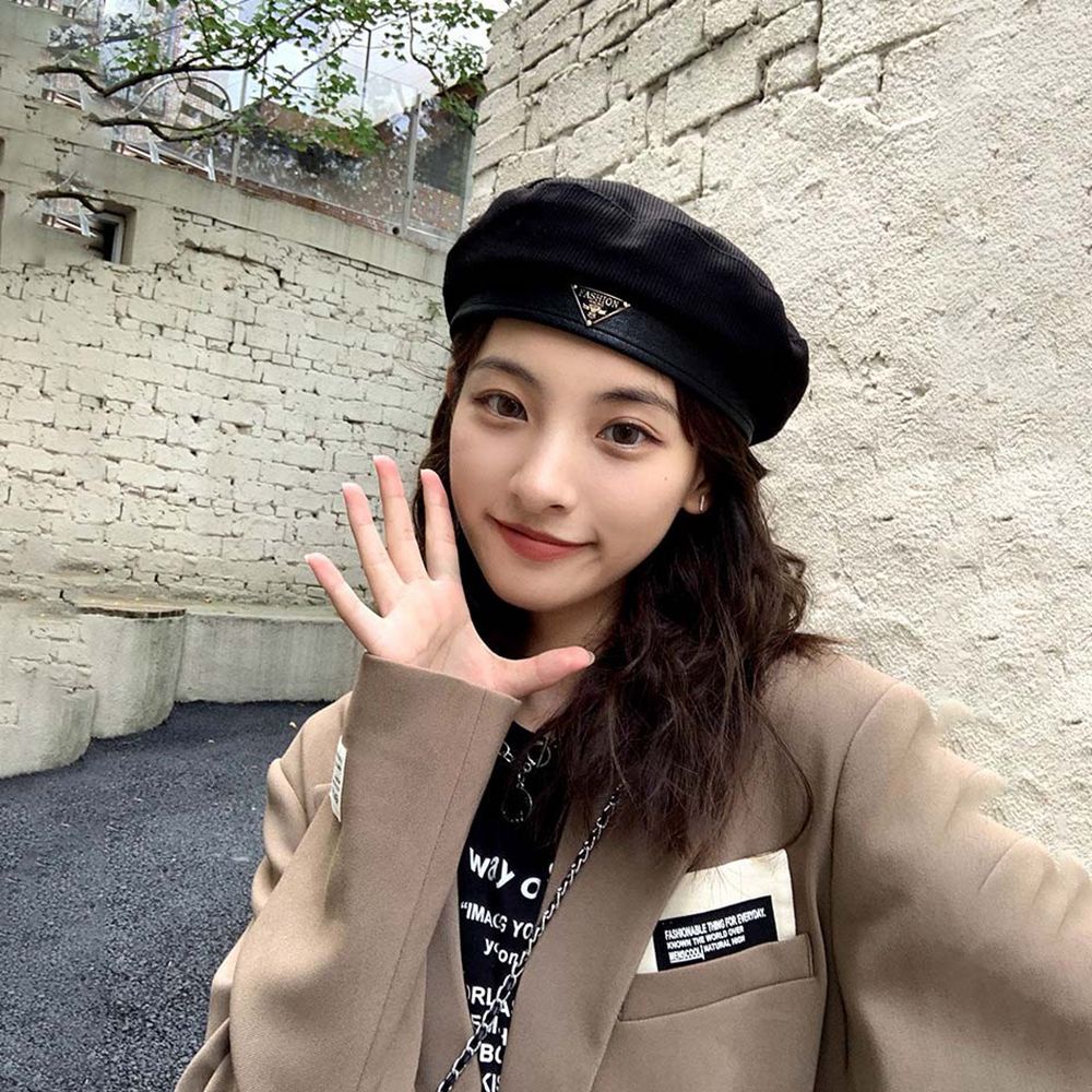 Mũ beret cotton phối da màu trơn đơn giản phong cách Hàn Quốc thời trang mùa thu cho nữ