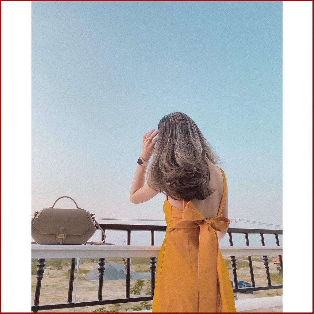 Đầm Maxi Đi Biển COBI Váy Maxi Hở Lưng Dài Qua Gối Cổ Vuông Màu Vàng Có Mút Ngực Đẹp Thời Trang Dưới 53kg | BigBuy360 - bigbuy360.vn