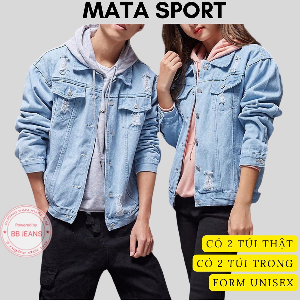 Áo khoác jean nam đen basic form rộng Basic cực đẹp áo cặp đôi thời trang size 40-85kg Mata sport