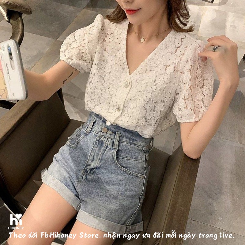 Áo kiểu ren hoa phong cách quý cô pháp, thời thượng, sang trọng