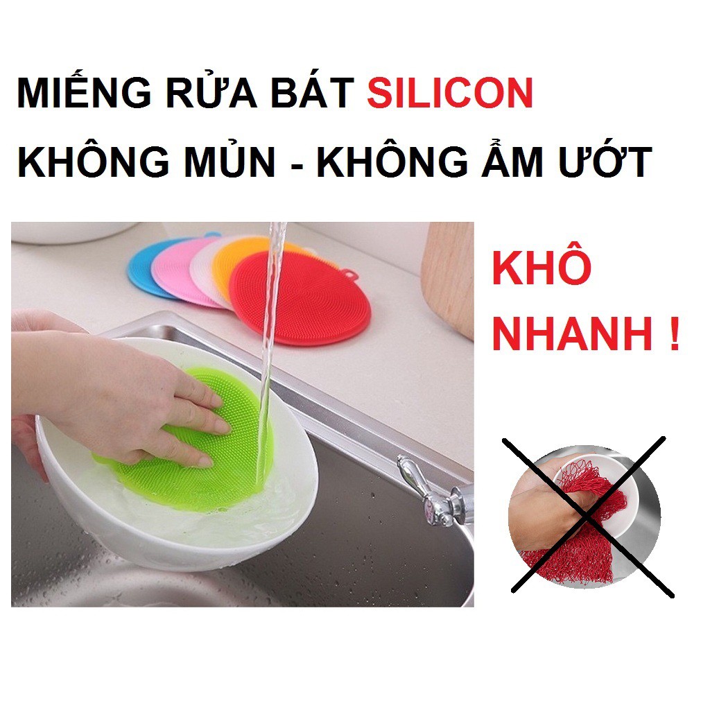 Miếng rửa chén Silicon - Set 2 cái - Không mủn - Không ẩm ươt - Nhanh khô - Hạn chế tối đa vi khuẩn