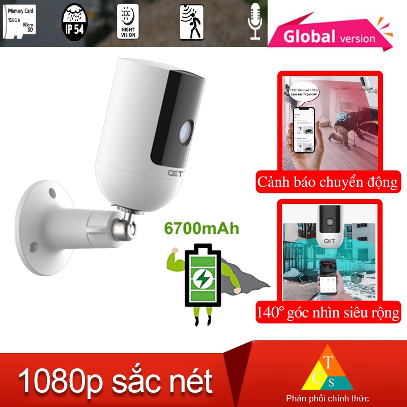 Camera ip tích hợp pin lưu điện 6700mAh ngoài trời QCT 1080p quốc tế